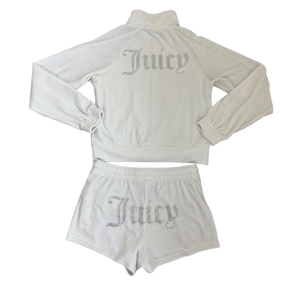 White Juicy Couture Rhinestone Tracksuit Shorts Set